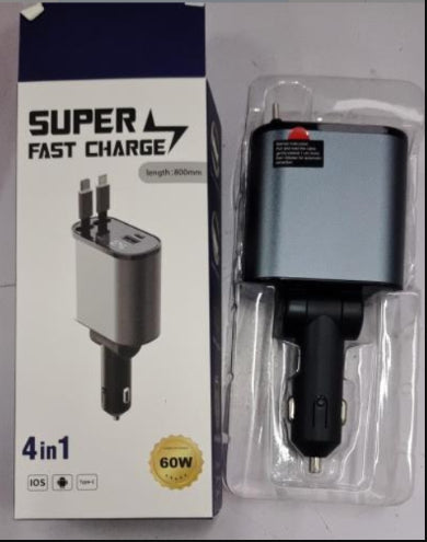 Ultra-Fast 100W Metal Car Charger - Dual USB & TYPE-C Adapter for Lightning Speed Charging