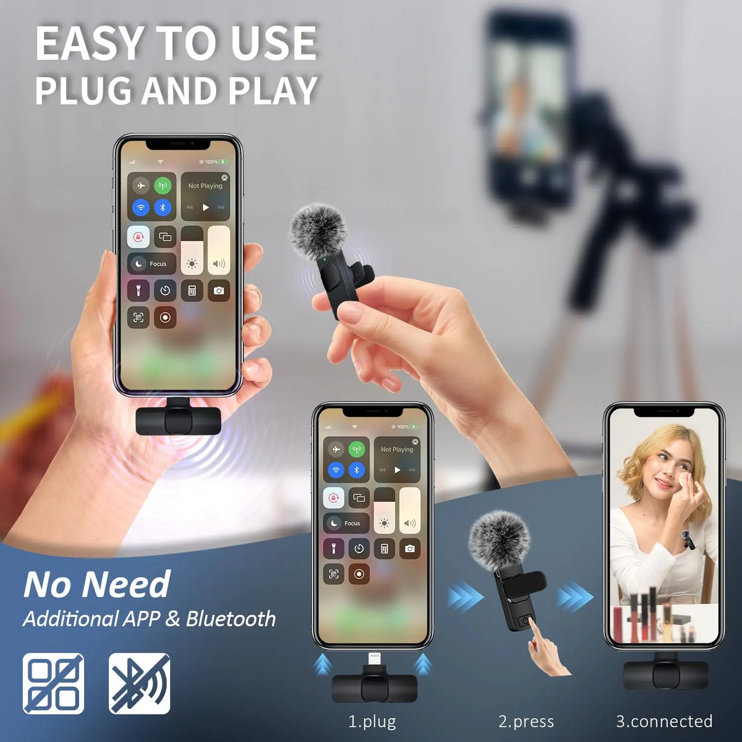 Wireless Lavalier Microphone for iPhone & USB-C | Noise-Reduced Crystal Clear Sound