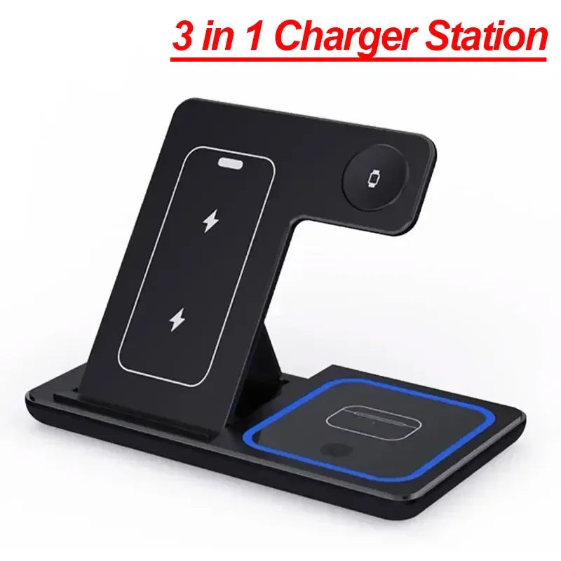 Ultimate 3-in-1 Foldable Wireless Charging Station for iPhone 17/16/15/14/13/12 Pro Max, iWatch, and AirPods Pro - Fast Charging Dock with LED Light
