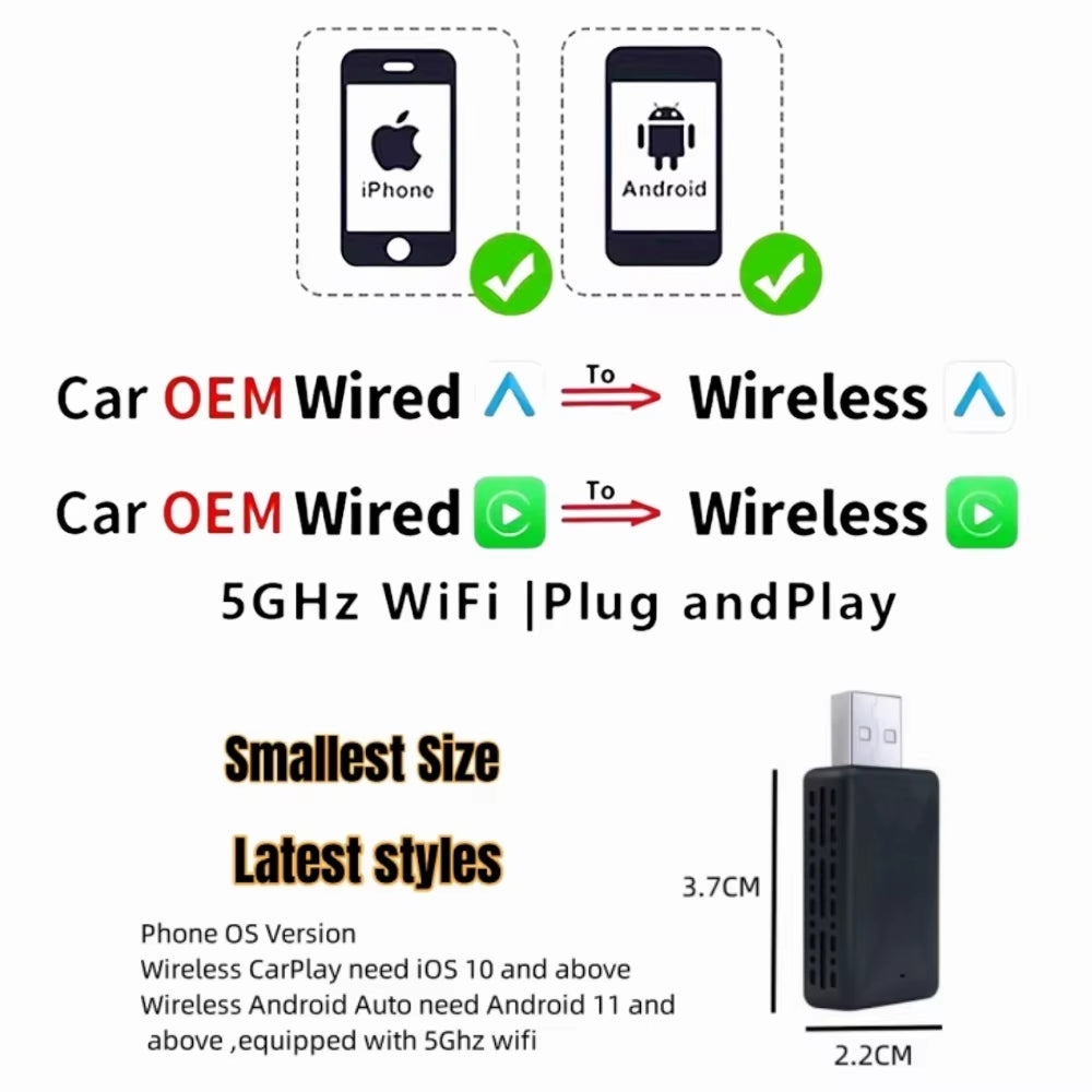 Transform Your Drive with the 2-in-1 Wireless CarPlay and Android Auto Adapter - Effortless Connectivity for Your Car!