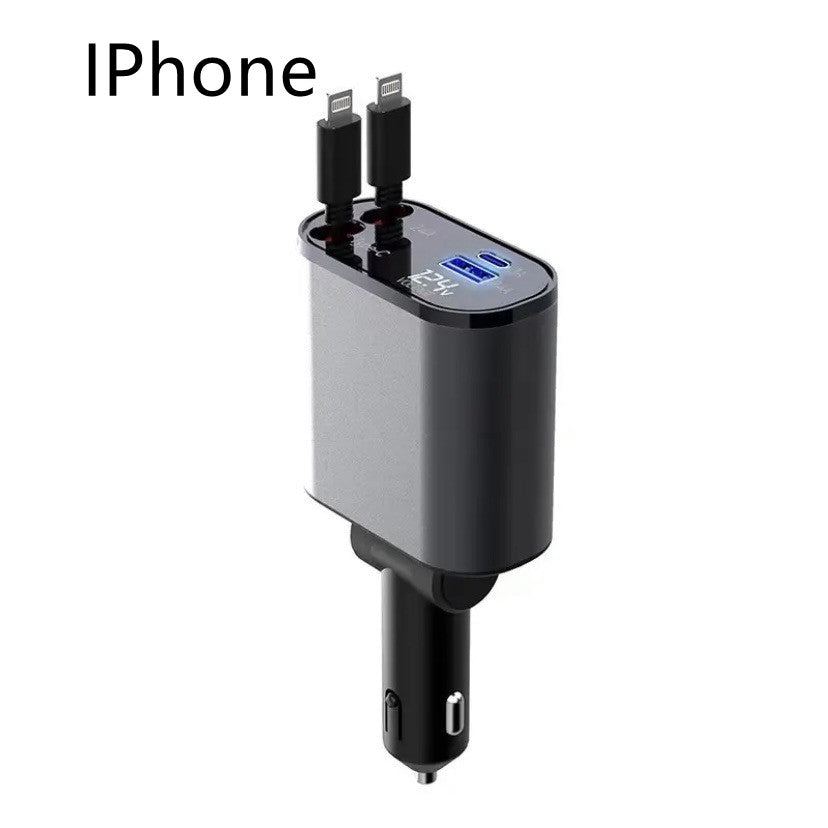 Ultra-Fast 100W Metal Car Charger - Dual USB & TYPE-C Adapter for Lightning Speed Charging