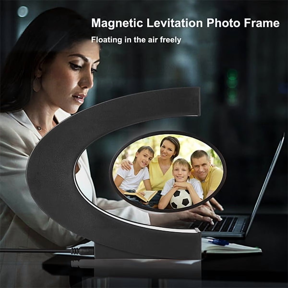 Elevate Your Memories with the Levitating C Shape Photo Frame - Magical Floating Display with Colorful LED Lights