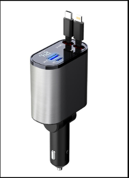 Ultra-Fast 100W Metal Car Charger - Dual USB & TYPE-C Adapter for Lightning Speed Charging