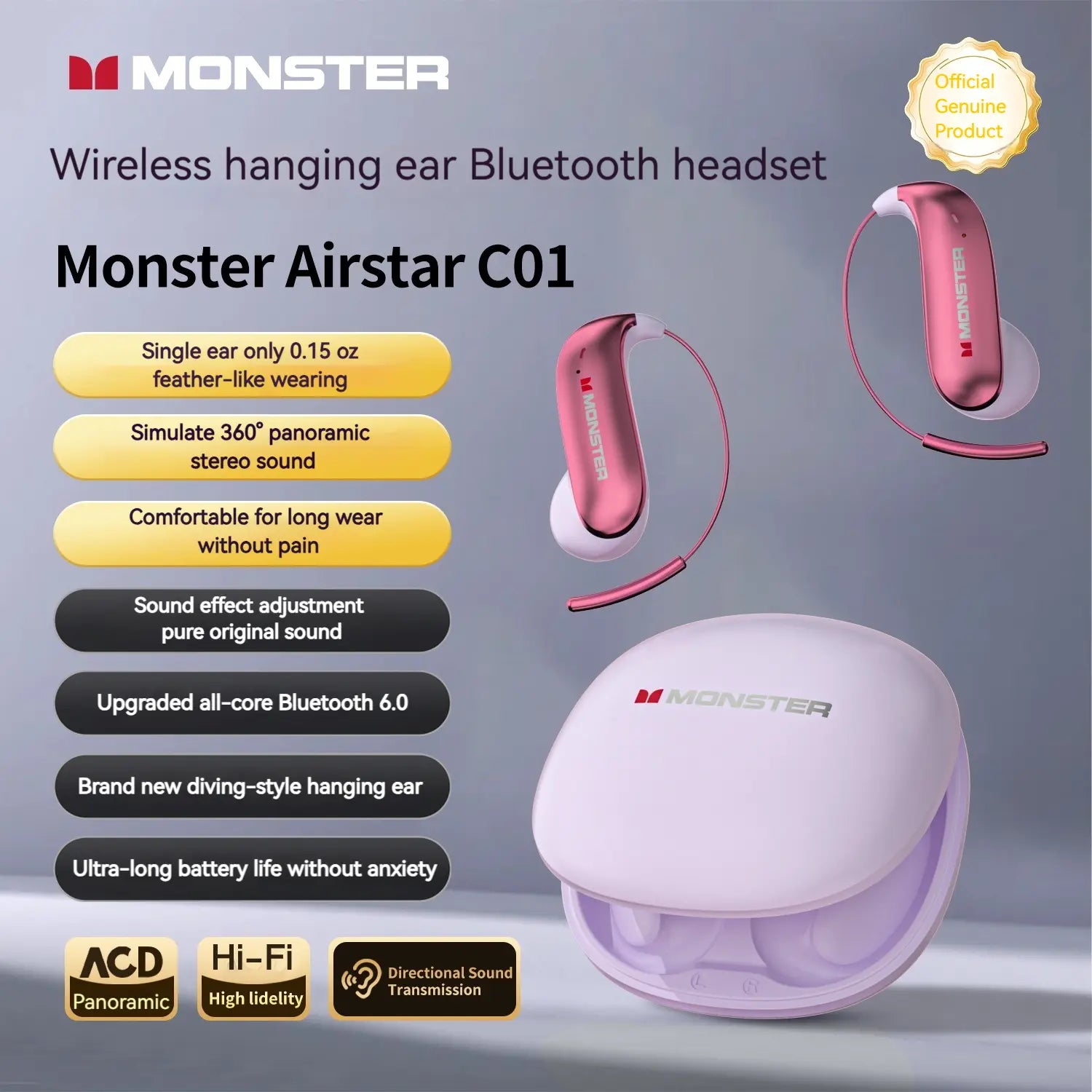 Unleash Your Sound: Monster Bluetooth Ear Buds with Zero-Gravity Titanium Design, 145H Playtime, and Noise Isolation - Perfect for Travel and Gifting!