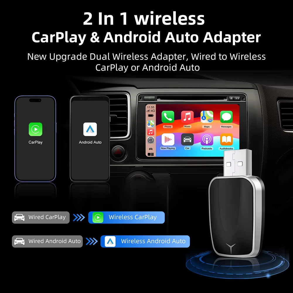 Transform Your Drive with the 2-in-1 Wireless CarPlay and Android Auto Adapter - Effortless Connectivity for Your Car!