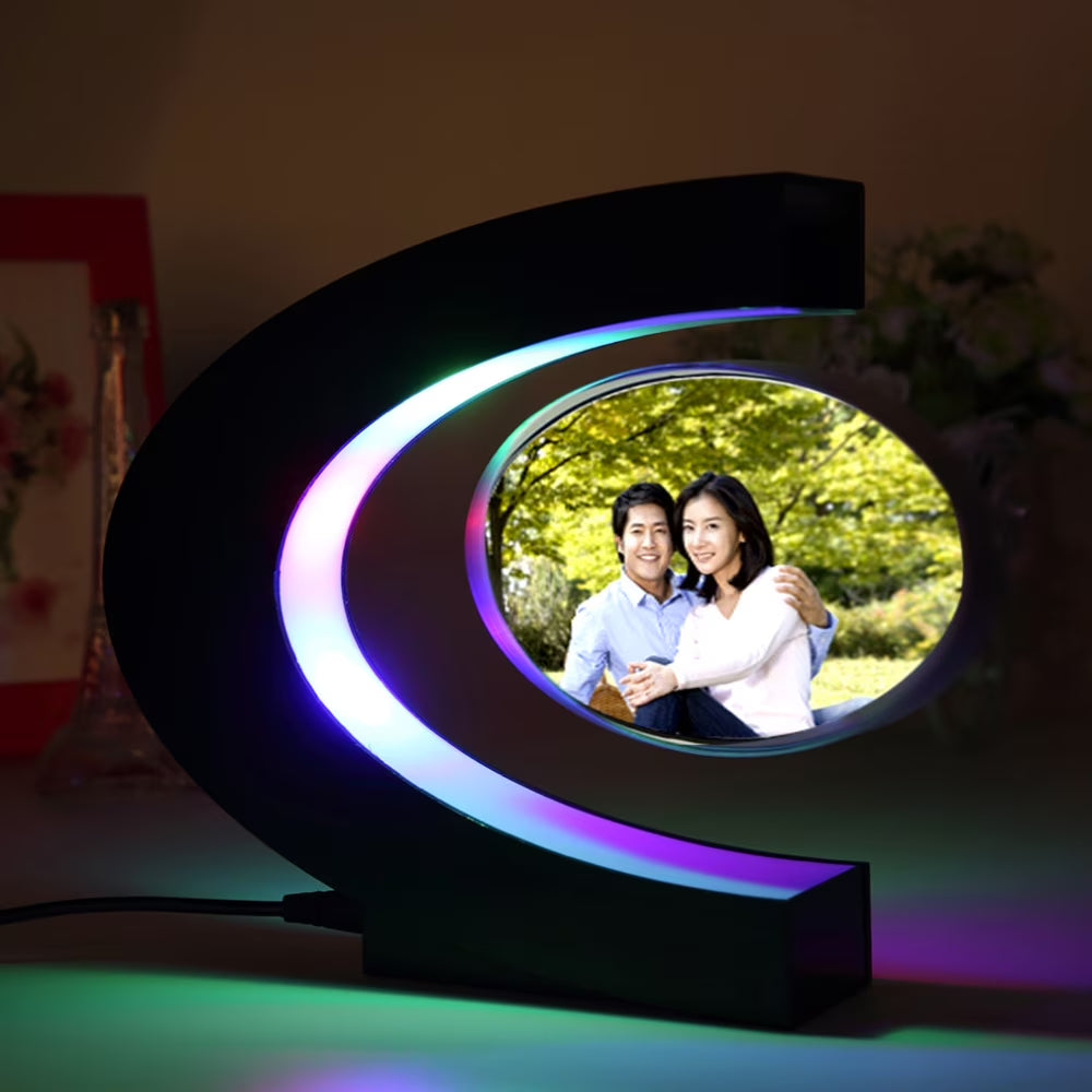 Elevate Your Memories with the Levitating C Shape Photo Frame - Magical Floating Display with Colorful LED Lights