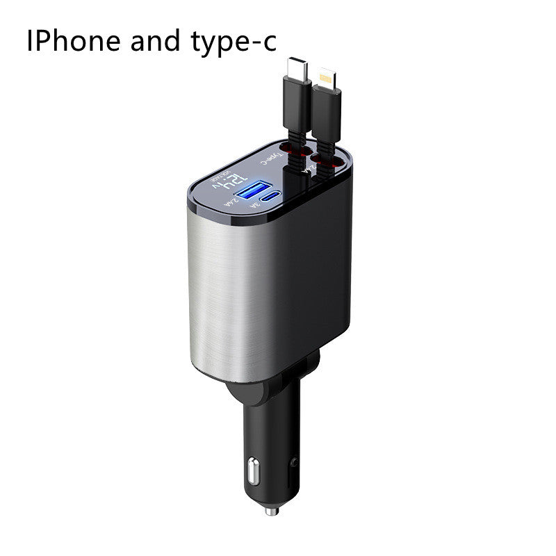 Ultra-Fast 100W Metal Car Charger - Dual USB & TYPE-C Adapter for Lightning Speed Charging