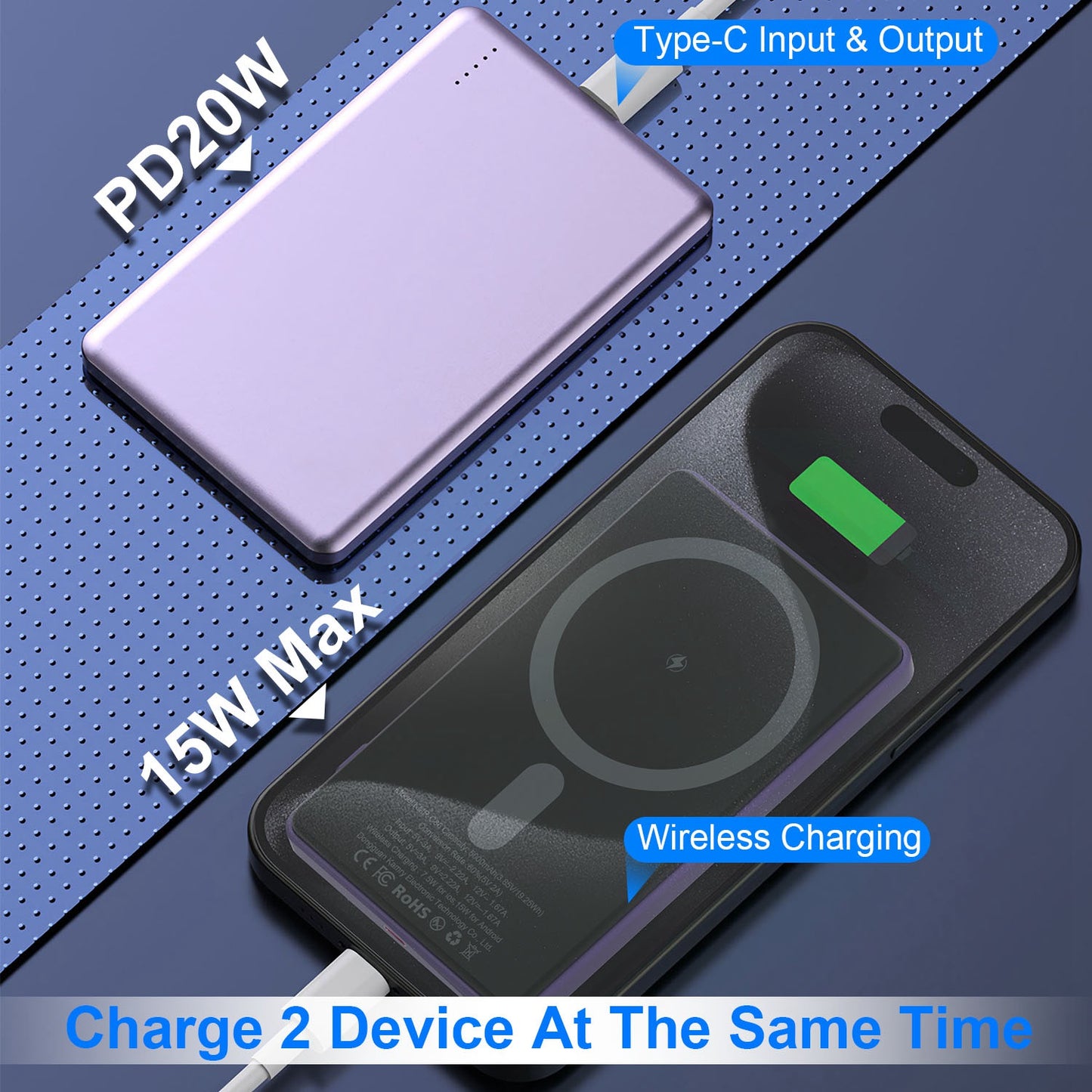 Revolutionary 2 in 1 Slim MagSafe Wireless Power Bank - 5000mAh PD20W Fast Charger for iPhone 15/14/13/12 and More