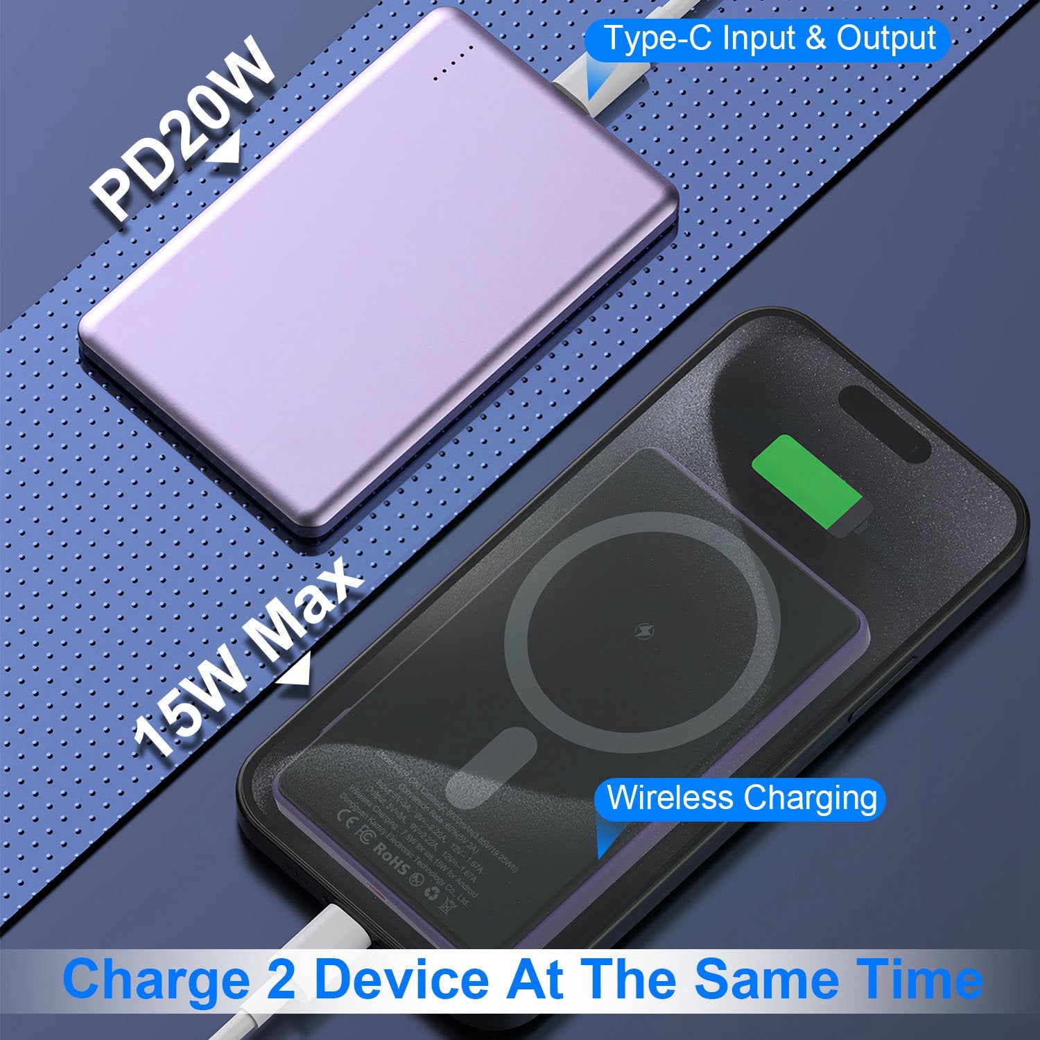 Revolutionary 2 in 1 Slim MagSafe Wireless Power Bank - 5000mAh PD20W Fast Charger for iPhone 15/14/13/12 and More