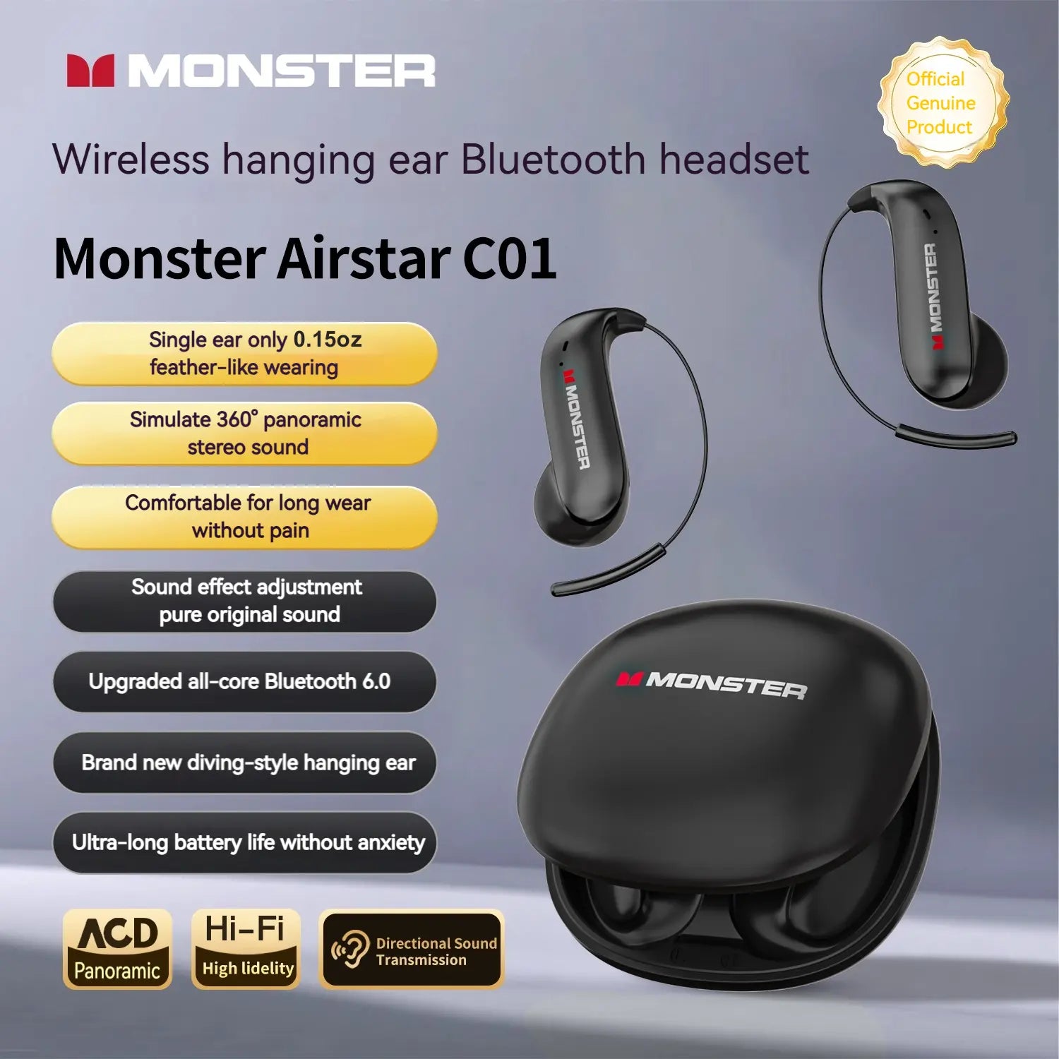 Unleash Your Sound: Monster Bluetooth Ear Buds with Zero-Gravity Titanium Design, 145H Playtime, and Noise Isolation - Perfect for Travel and Gifting!