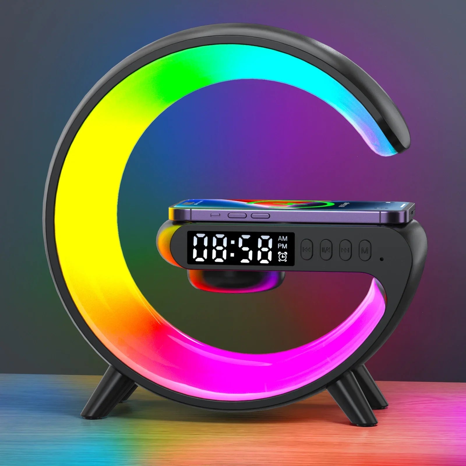Revolutionary Wireless Charger Pad with Bluetooth Speaker and RGB Night Light - Fast Charging Station for iPhone and Samsung