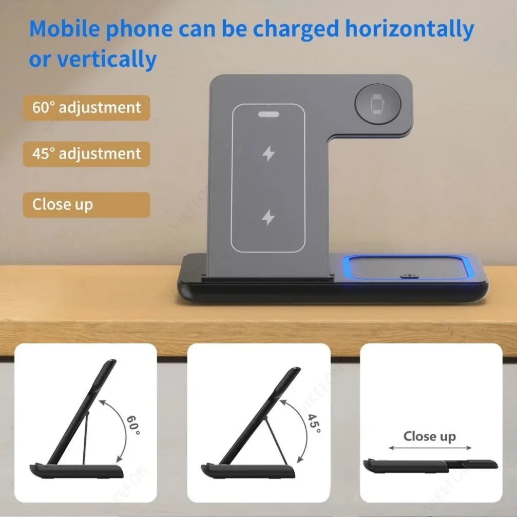 Ultimate 3-in-1 Foldable Wireless Charging Station for iPhone 17/16/15/14/13/12 Pro Max, iWatch, and AirPods Pro - Fast Charging Dock with LED Light