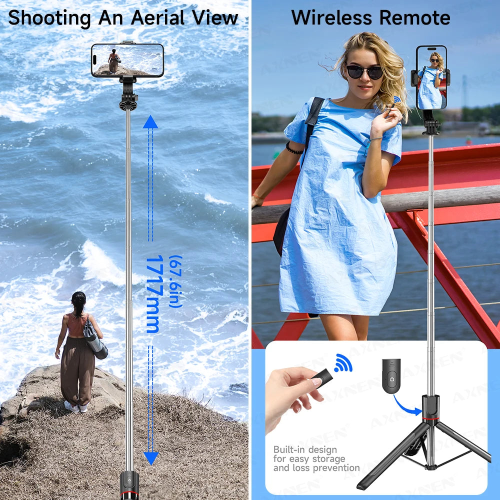 Capture Every Moment with the F15 Selfie Stick Tripod – 6-Section Extendable Pole, Bluetooth Remote, and 360° Rotation for Perfect Vlogs