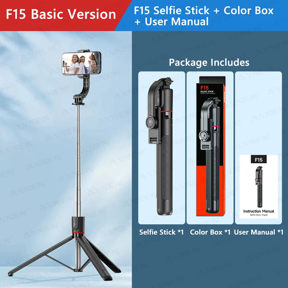 Capture Every Moment with the F15 Selfie Stick Tripod – 6-Section Extendable Pole, Bluetooth Remote, and 360° Rotation for Perfect Vlogs