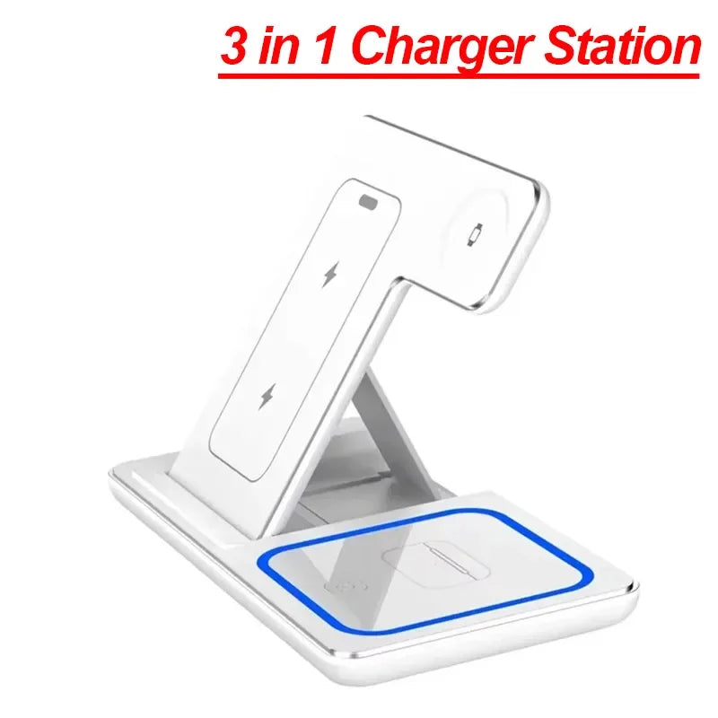 Ultimate 3-in-1 Foldable Wireless Charging Station for iPhone 17/16/15/14/13/12 Pro Max, iWatch, and AirPods Pro - Fast Charging Dock with LED Light
