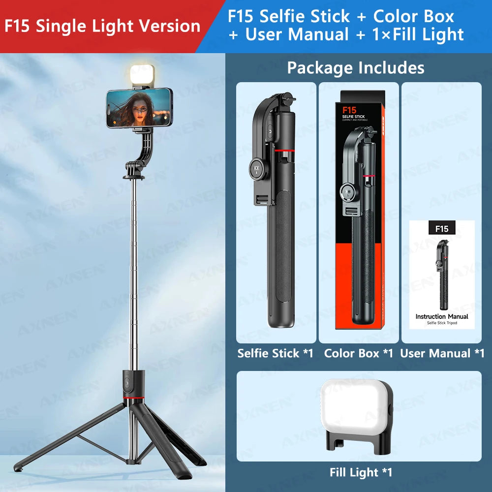 Capture Every Moment with the F15 Selfie Stick Tripod – 6-Section Extendable Pole, Bluetooth Remote, and 360° Rotation for Perfect Vlogs