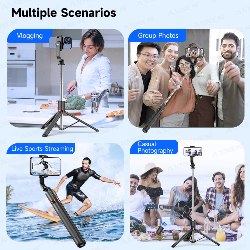 Capture Every Moment with the F15 Selfie Stick Tripod – 6-Section Extendable Pole, Bluetooth Remote, and 360° Rotation for Perfect Vlogs