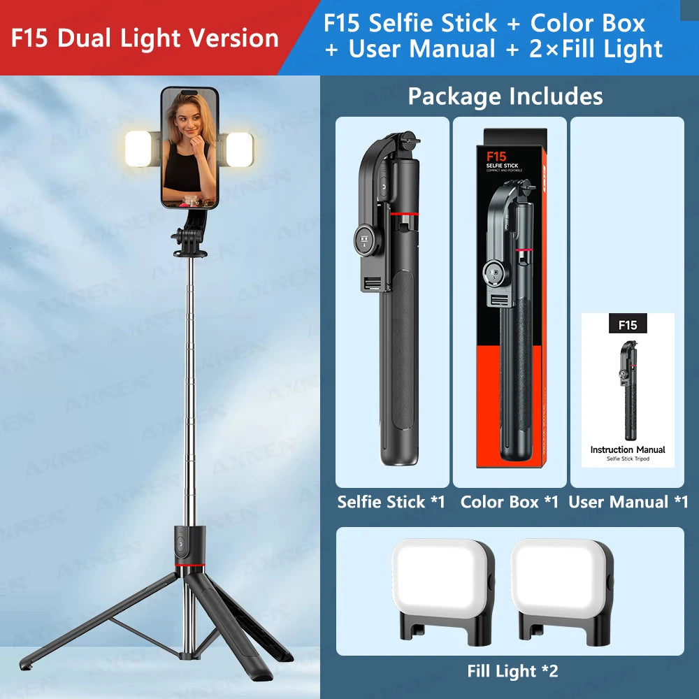 Capture Every Moment with the F15 Selfie Stick Tripod – 6-Section Extendable Pole, Bluetooth Remote, and 360° Rotation for Perfect Vlogs