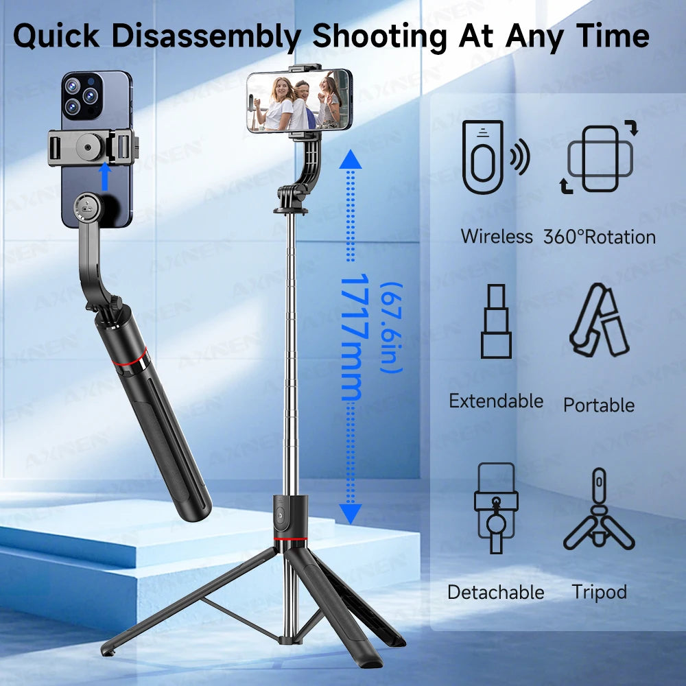 Capture Every Moment with the F15 Selfie Stick Tripod – 6-Section Extendable Pole, Bluetooth Remote, and 360° Rotation for Perfect Vlogs