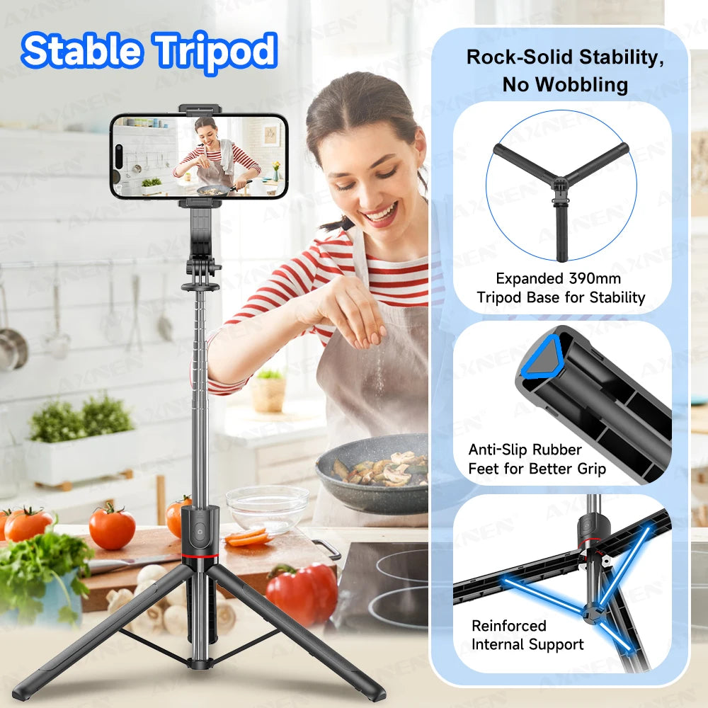 Capture Every Moment with the F15 Selfie Stick Tripod – 6-Section Extendable Pole, Bluetooth Remote, and 360° Rotation for Perfect Vlogs