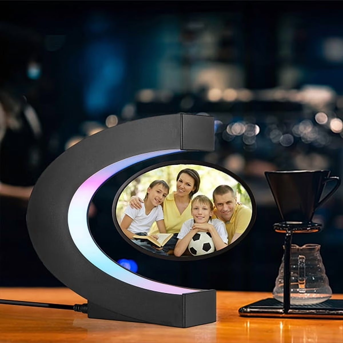 Elevate Your Memories with the Levitating C Shape Photo Frame - Magical Floating Display with Colorful LED Lights