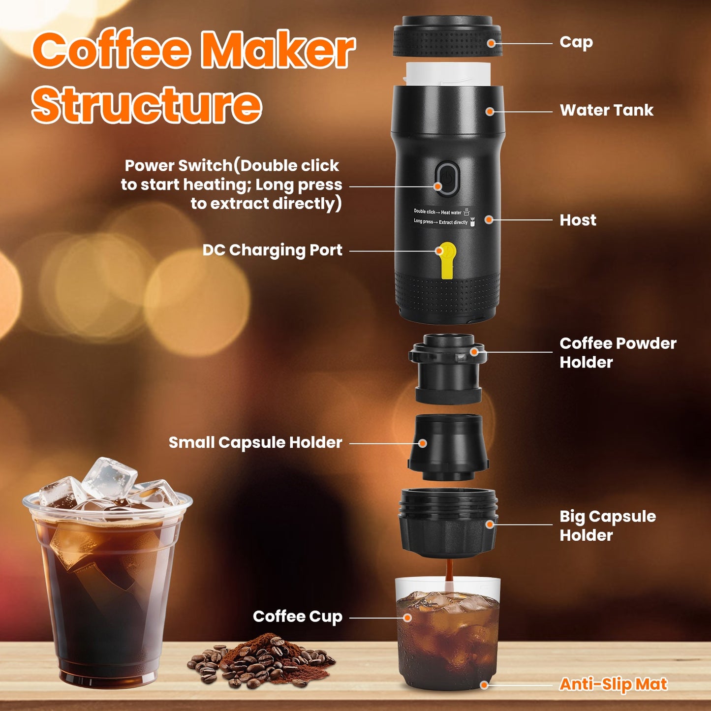 Experience Barista-Quality Coffee Anywhere with Our Portable Electric Espresso Machine – Perfect for Car, Camping, and Office!