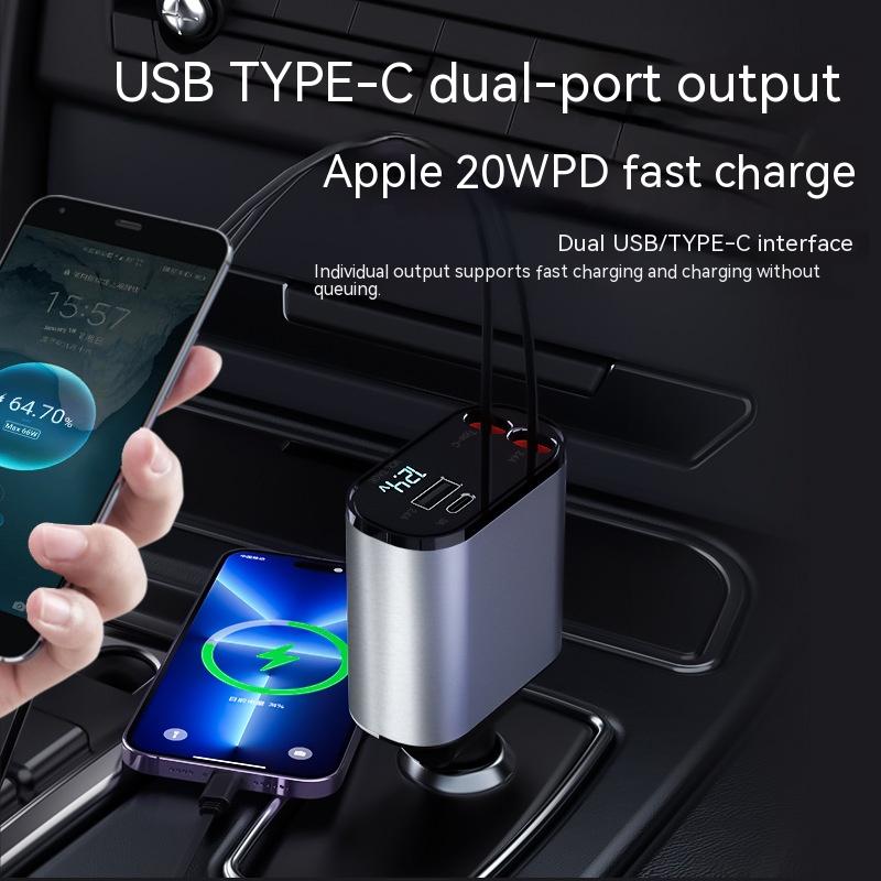 Ultra-Fast 100W Metal Car Charger - Dual USB & TYPE-C Adapter for Lightning Speed Charging