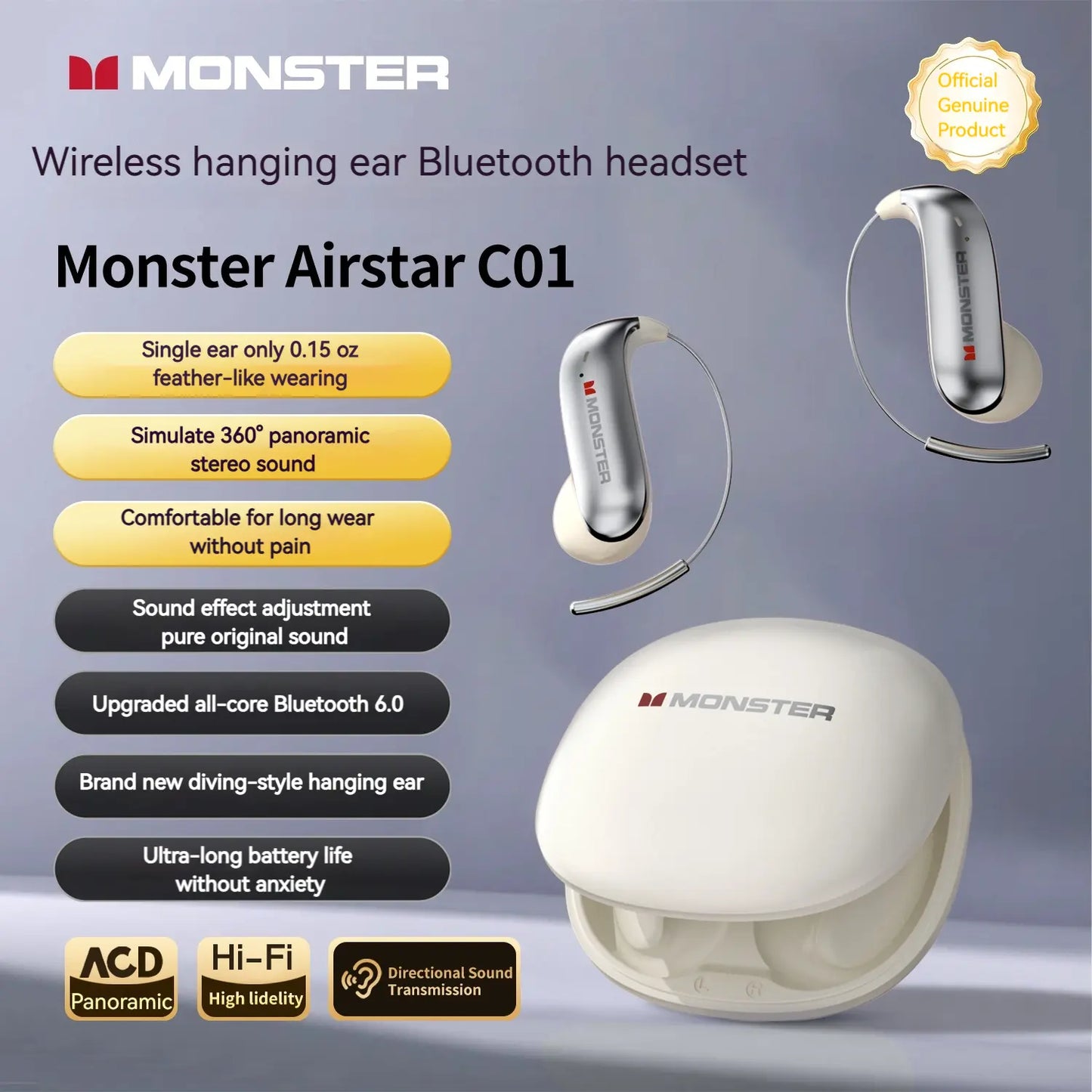 Unleash Your Sound: Monster Bluetooth Ear Buds with Zero-Gravity Titanium Design, 145H Playtime, and Noise Isolation - Perfect for Travel and Gifting!