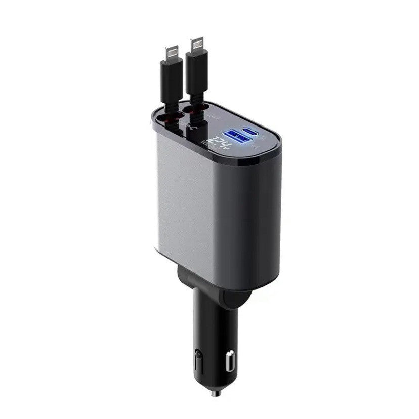 Ultra-Fast 100W Metal Car Charger - Dual USB & TYPE-C Adapter for Lightning Speed Charging