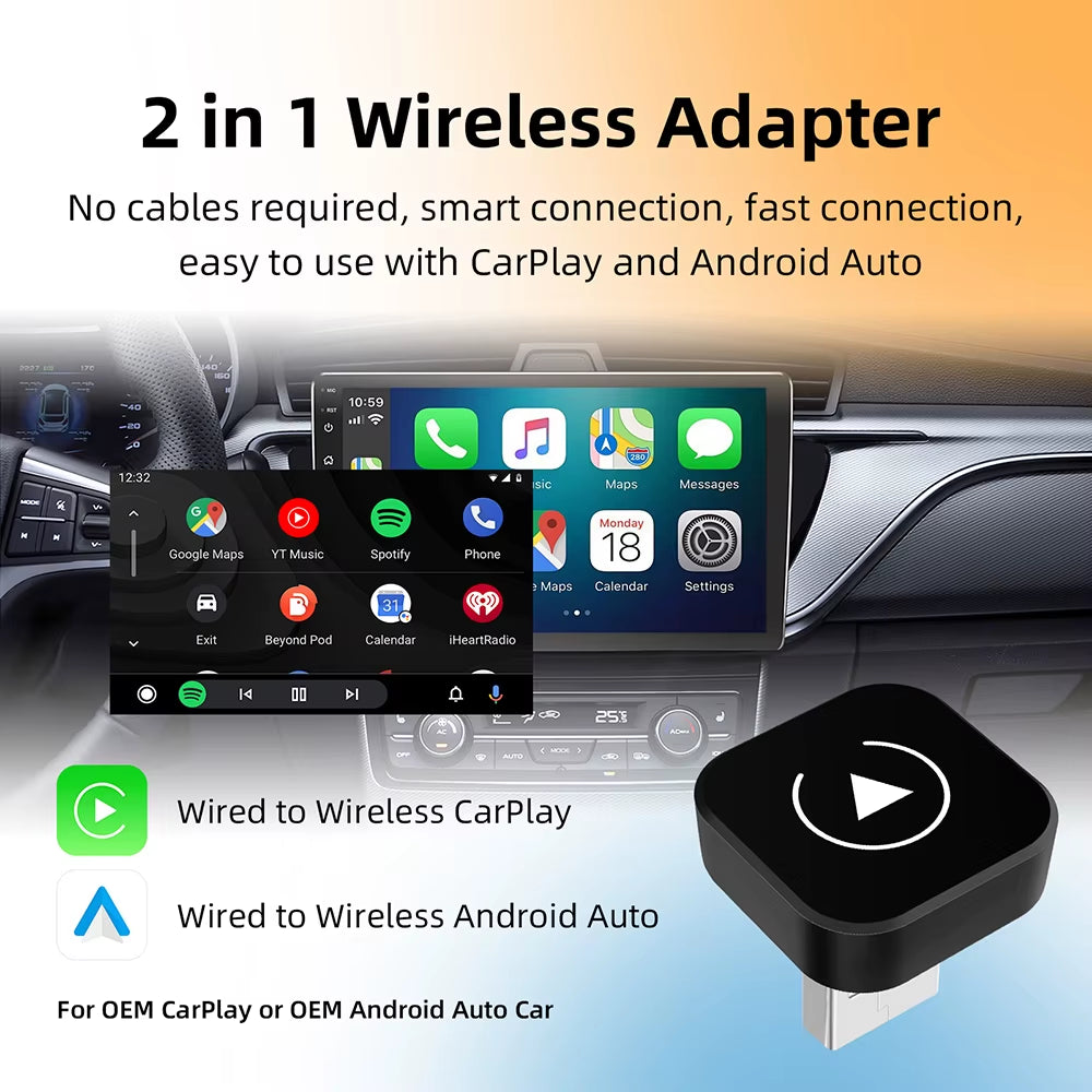 Transform Your Drive with the 2-in-1 Wireless CarPlay and Android Auto Adapter - Effortless Connectivity for Your Car!