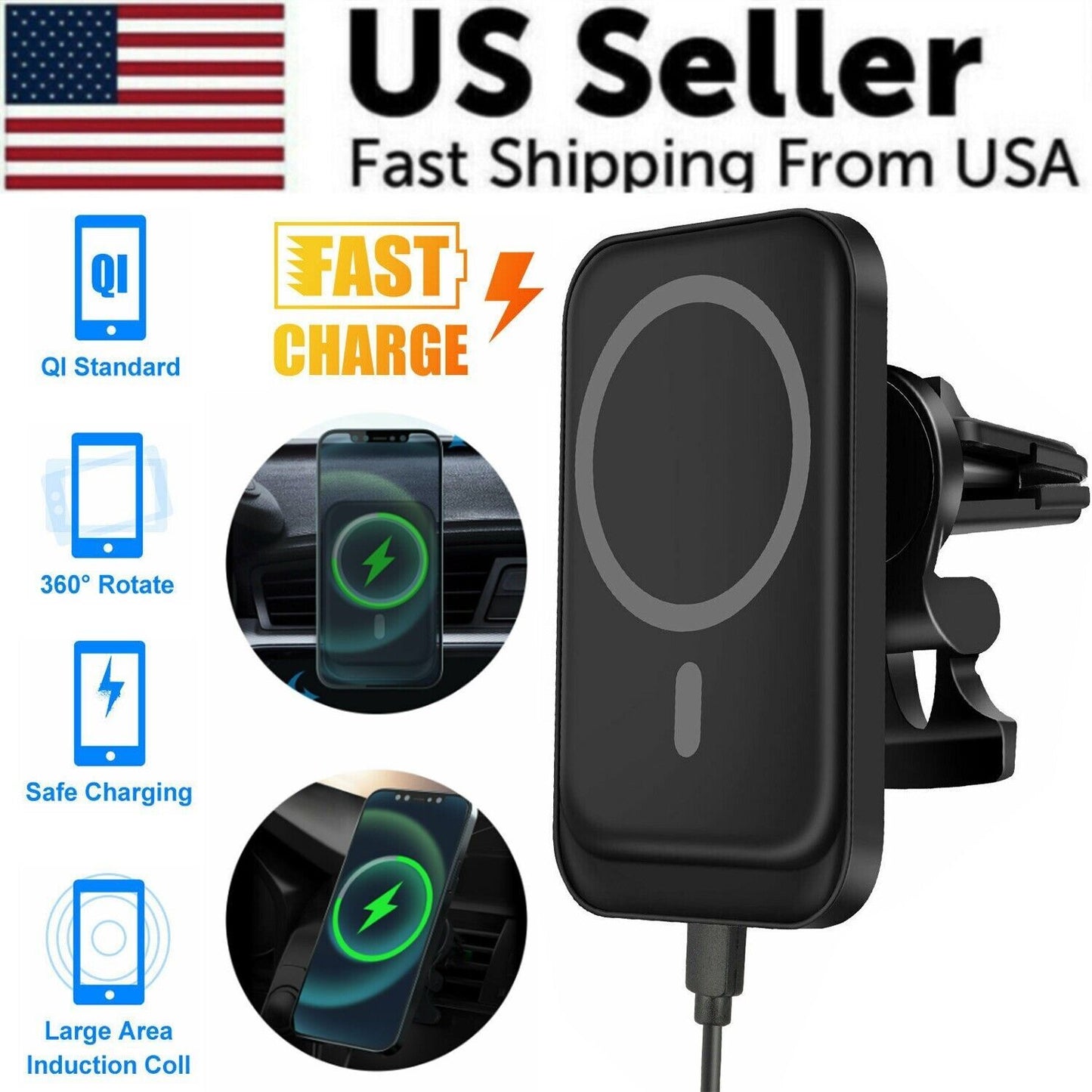 Ultimate Magnetic Wireless Charger Car Mount Holder for iPhone 12, 13, 14 Pro Max - Effortless Charging On-the-Go!