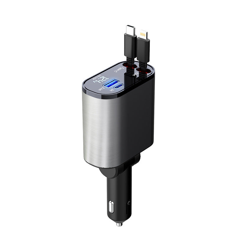 Ultra-Fast 100W Metal Car Charger - Dual USB & TYPE-C Adapter for Lightning Speed Charging