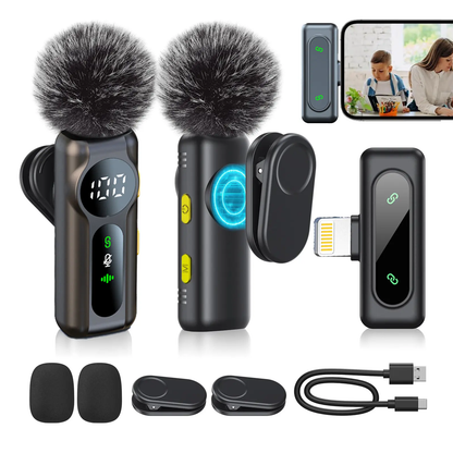 Wireless Lavalier Microphone for iPhone & USB-C | Noise-Reduced Crystal Clear Sound
