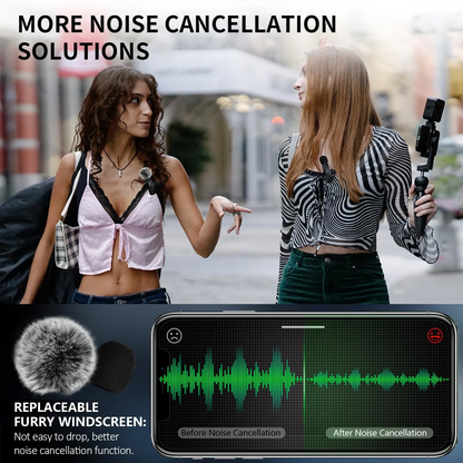 Wireless Lavalier Microphone for iPhone & USB-C | Noise-Reduced Crystal Clear Sound